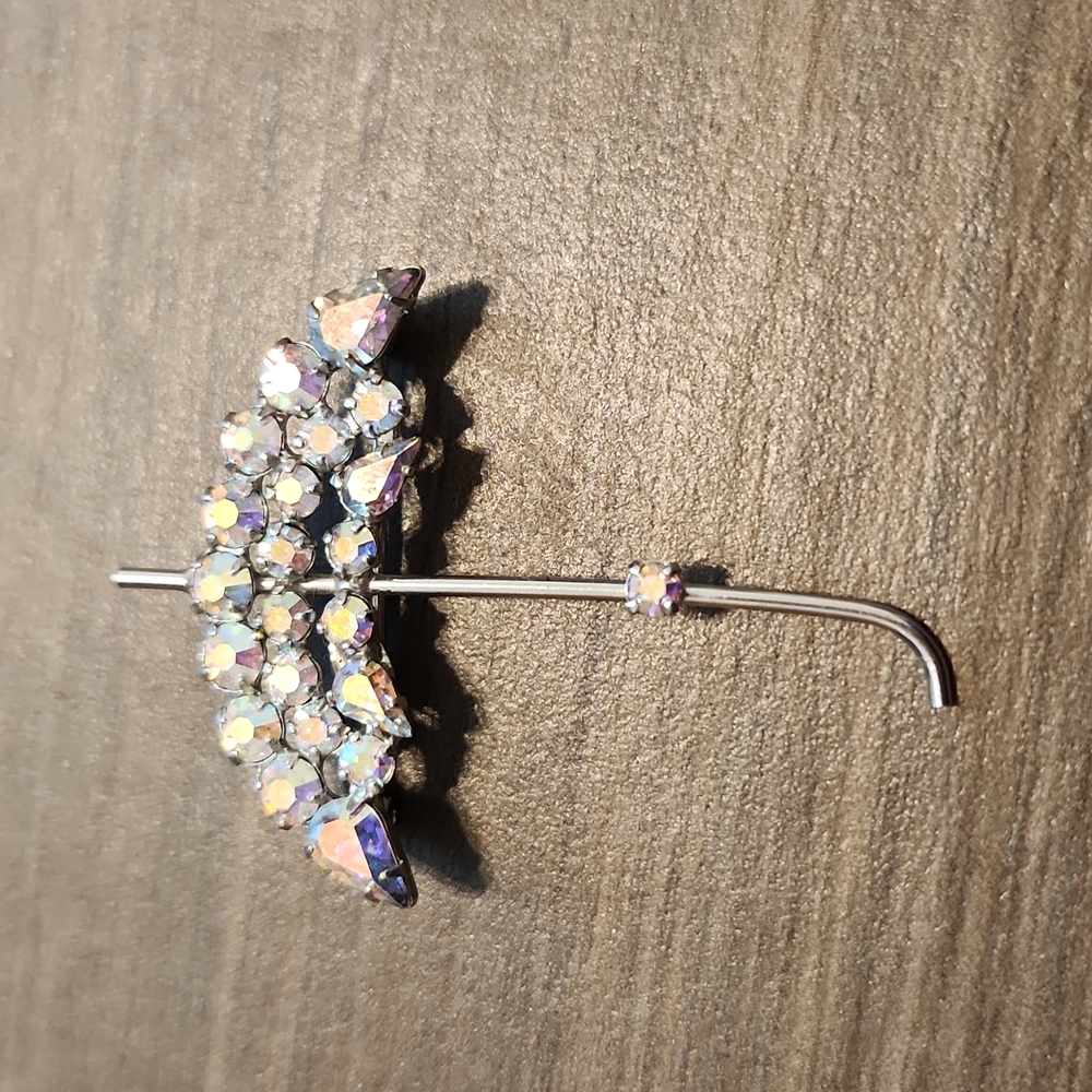 Vintage Rhinestone Umbrella Signed B David Silver Tone Brooch